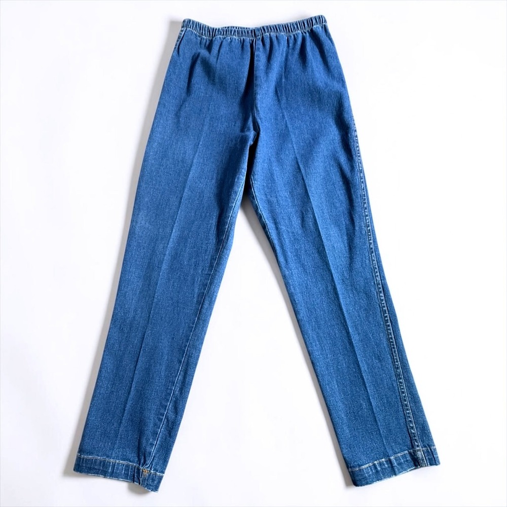 Bill Blass Petite Stretch Denim Pants PMedium Wash Elastic Waist Straight Leg PM